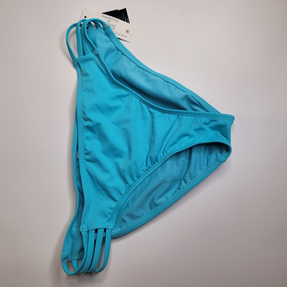 California Waves Turquoise Strappy Scoop Bikini Bottoms Medium Blue NEW - Picture 2 of 11